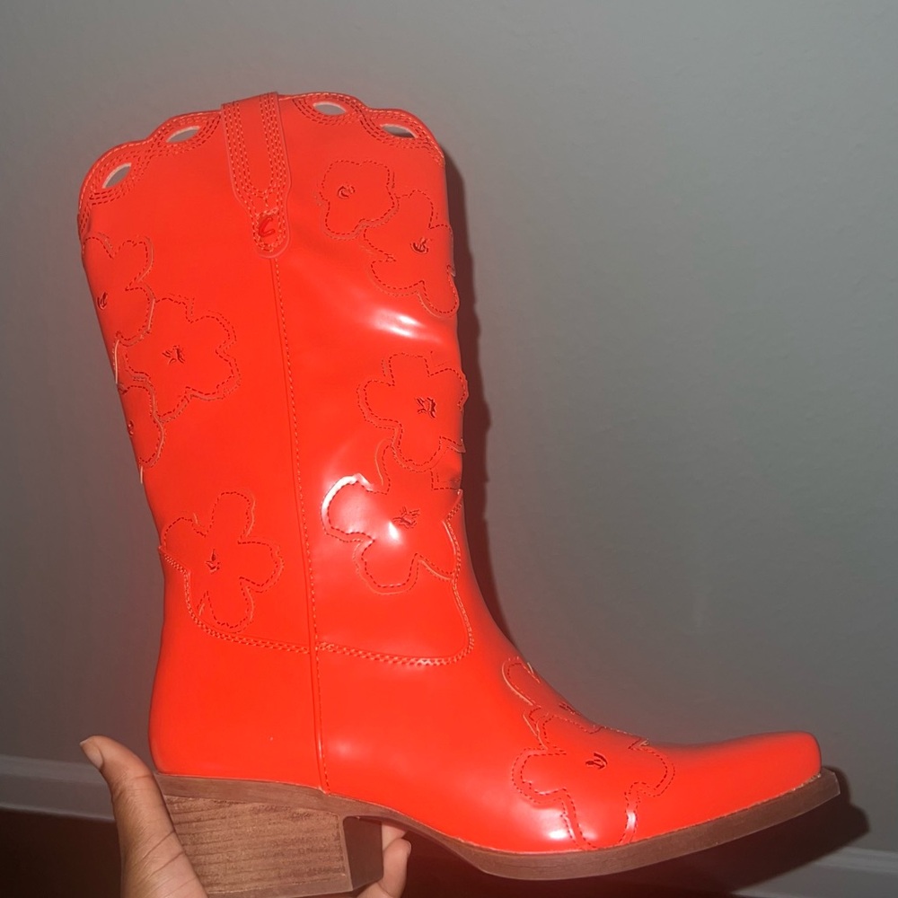 Vibrant Orange Floral Cowboy Boots